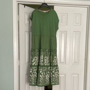 Boden Green Knit Dress with Silver Embroidery